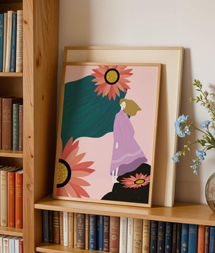 Stylized illustration of woman with vibrant floral elements