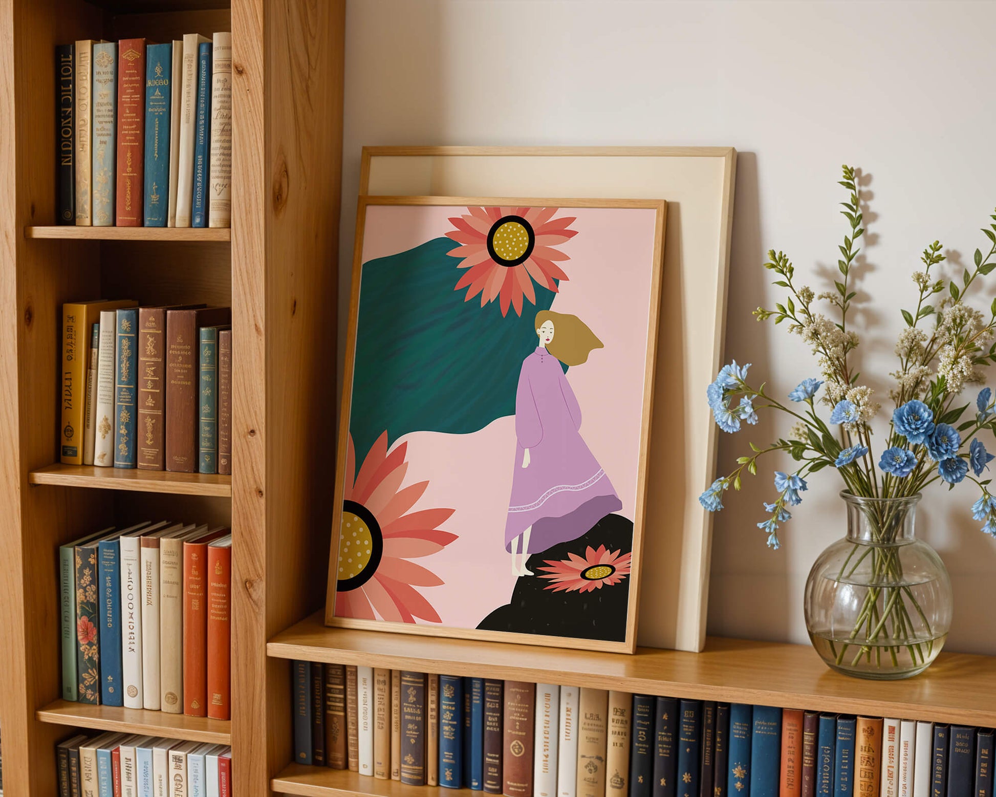 Stylized illustration of woman with vibrant floral elements