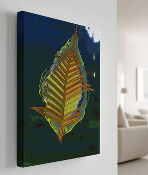 Abstract digital artwork featuring a vibrant multicolored leaf