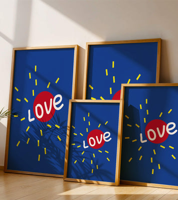 Colorful love-themed abstract design with bold elements
