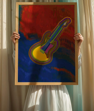 Vibrant abstract guitar illustration with bold colors