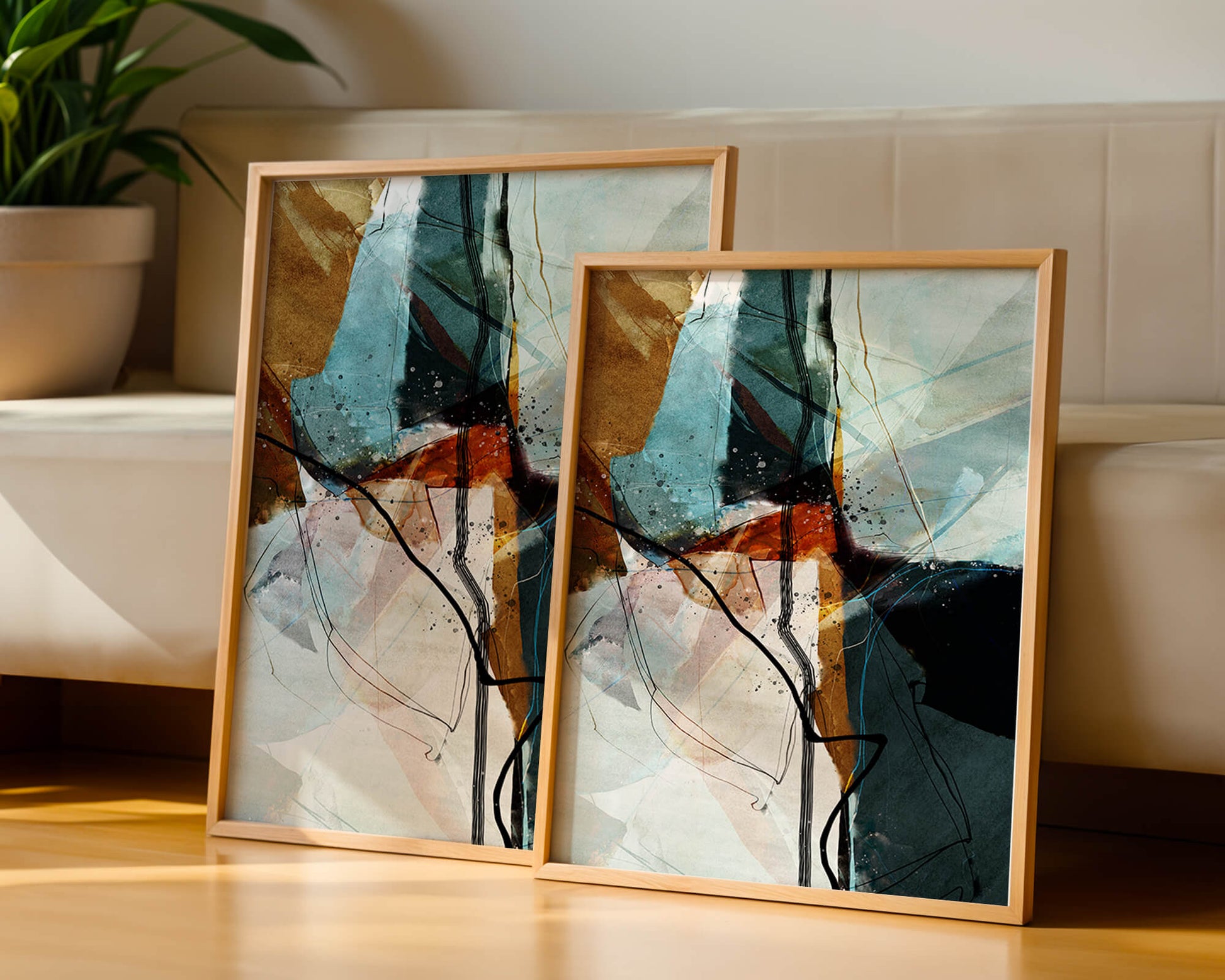 Abstract watercolor artwork with dynamic lines and colors