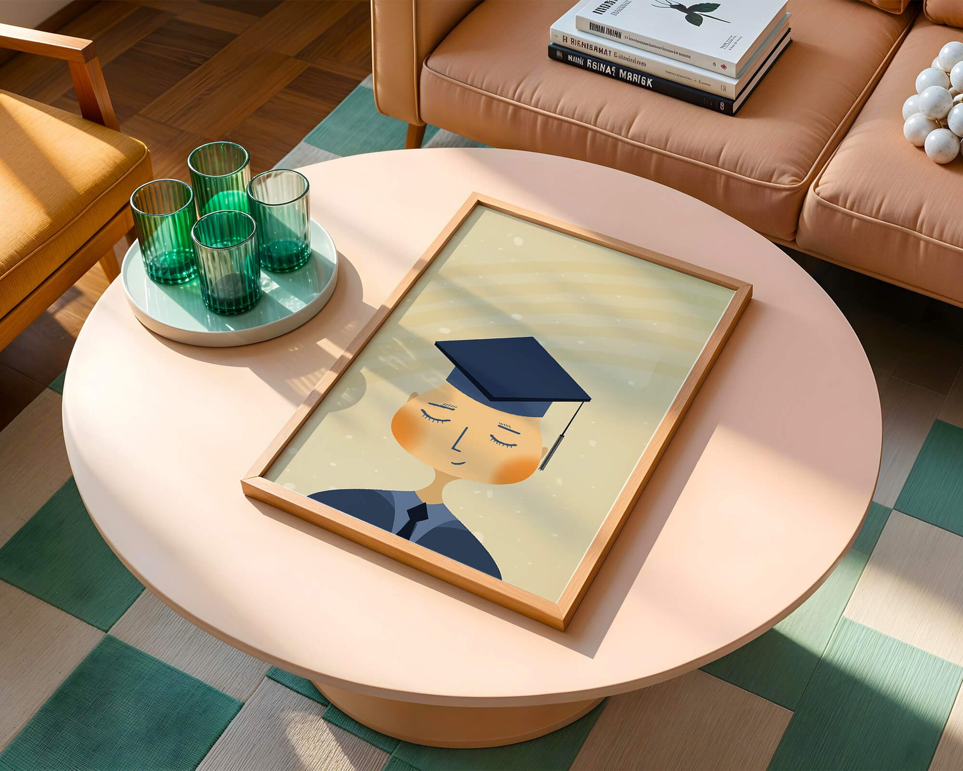Illustration of a graduate with cap and closed eyes