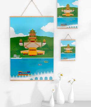 Traditional Chinese architecture by a serene lake