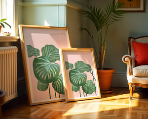 Abstract Botanical Green Leaves On Pink Background - Mi tienda