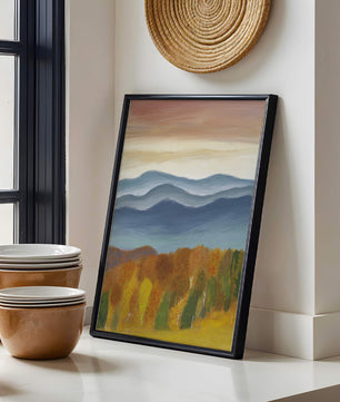 Autumn Mountain Landscape with Vibrant Trees and Colorful Sky