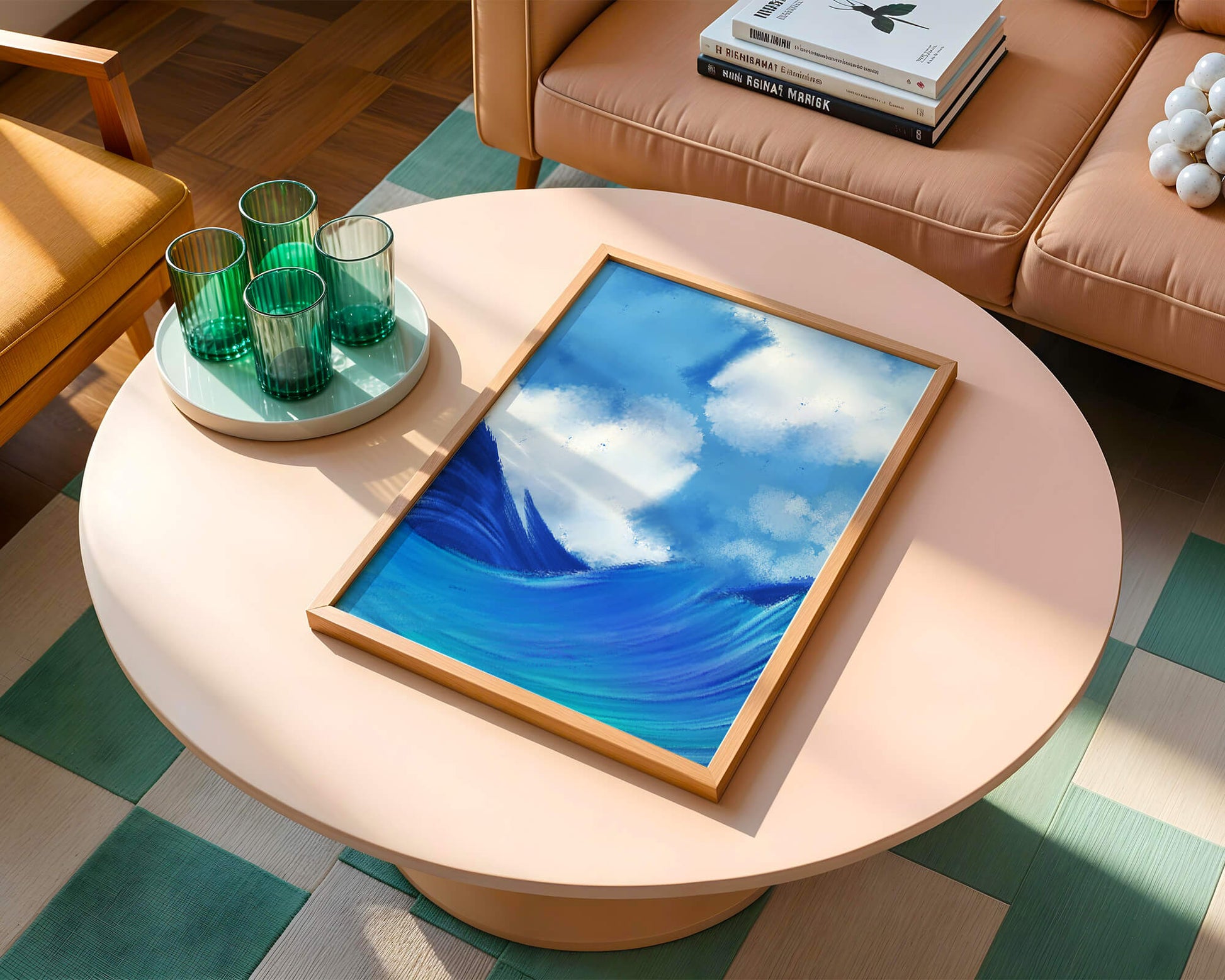 Beautiful ocean waves under a cloudy sky artwork