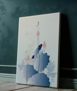 Lotus flower and dragonflies in elegant pastel illustration