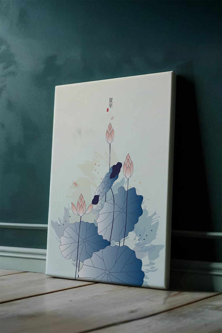 Lotus flower and dragonflies in elegant pastel illustration