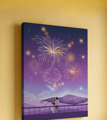 Romantic Couple Watching Fireworks on a Starry Night