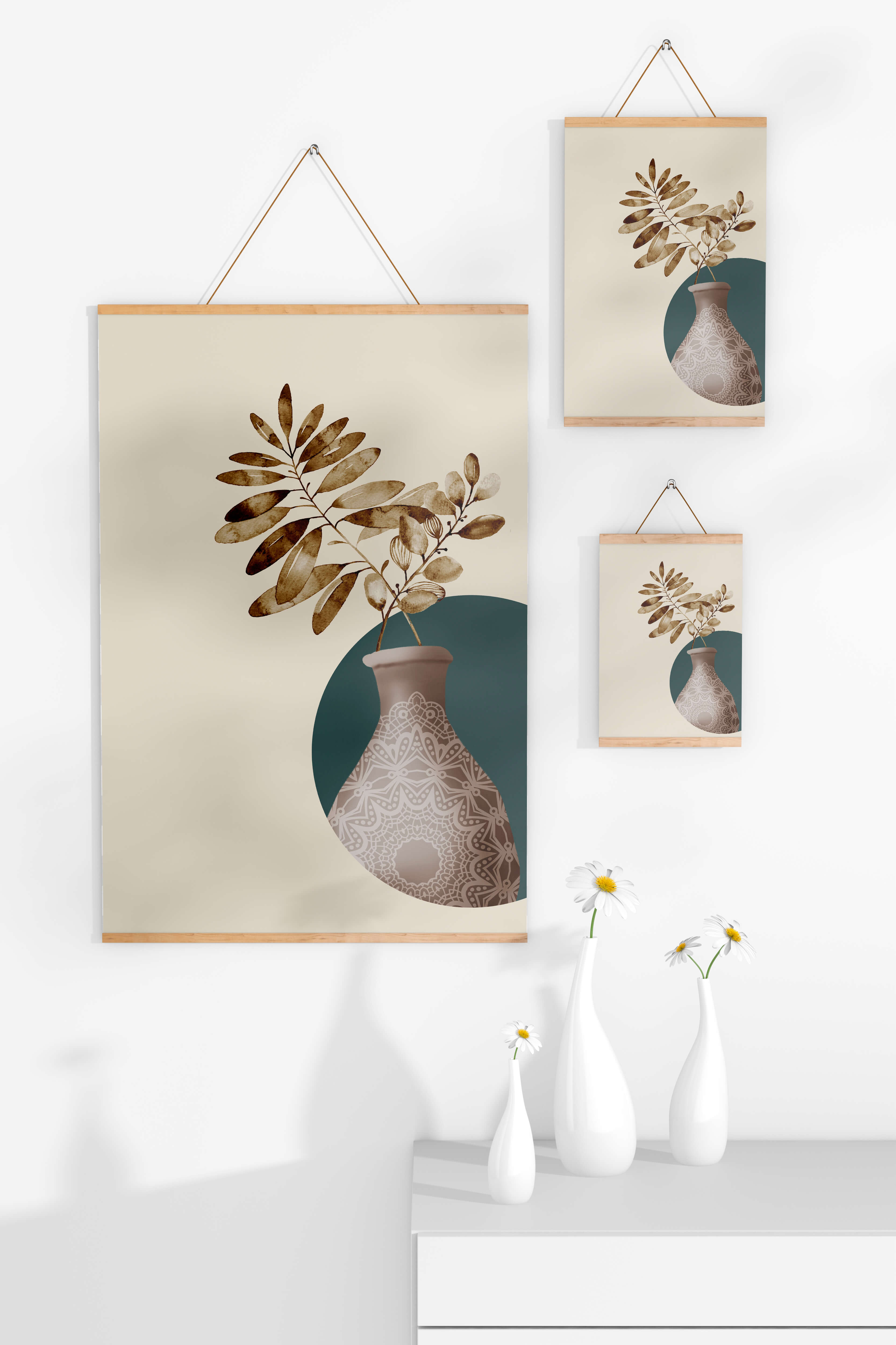 Elegant Botanical Illustration With Mandala Vase - Mi tienda