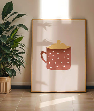 Decorative polka dot mug with yellow lid illustration