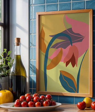 Abstract floral illustration with vibrant colors and organic shapes
