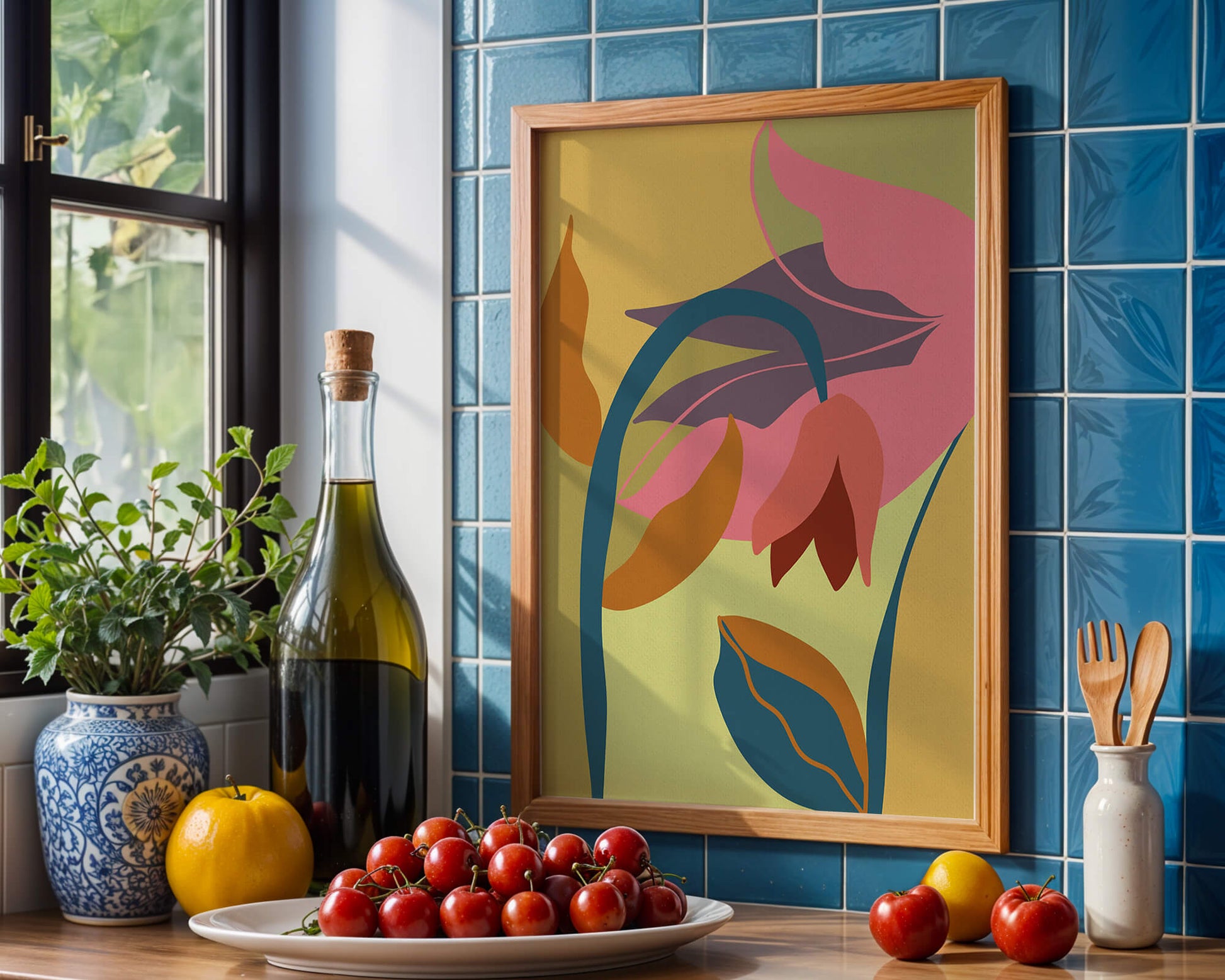 Abstract floral illustration with vibrant colors and organic shapes