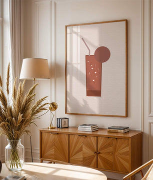 Minimalist Illustration of a Chocolate Drink with Straw and Window Background - Mi tienda