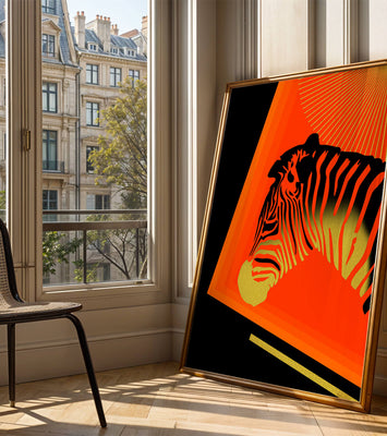 Abstract Zebra with Vibrant Colors and Golden Elements