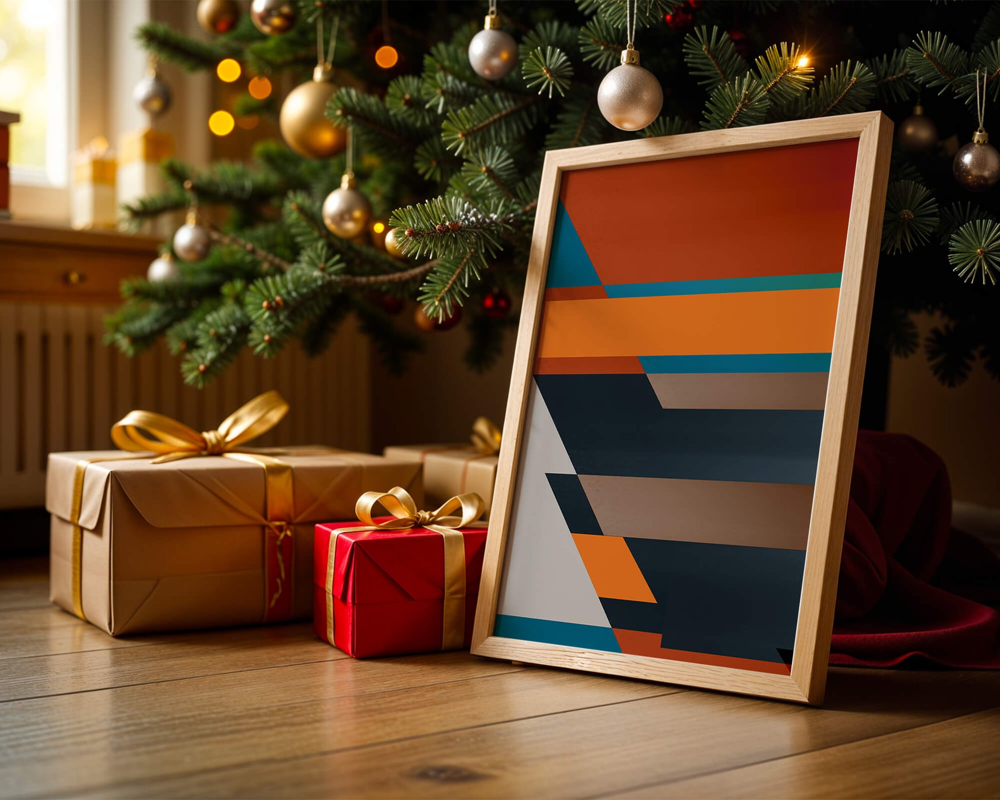Arte abstracto geométrico con colores llamativos y formas dinámicas