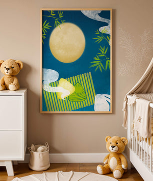 Moonlit night with bamboo and dumplings on a mat