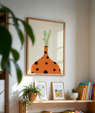 Colorful Polka Dot Vase with Yellow Flowers and Green Leaves - Mi tienda