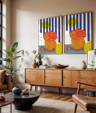 Colorful abstract lion illustration with vibrant stripes