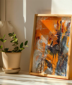 Arte abstracto texturizado en naranja y gris