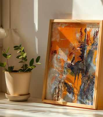 Abstract Orange and Grey Textured Art