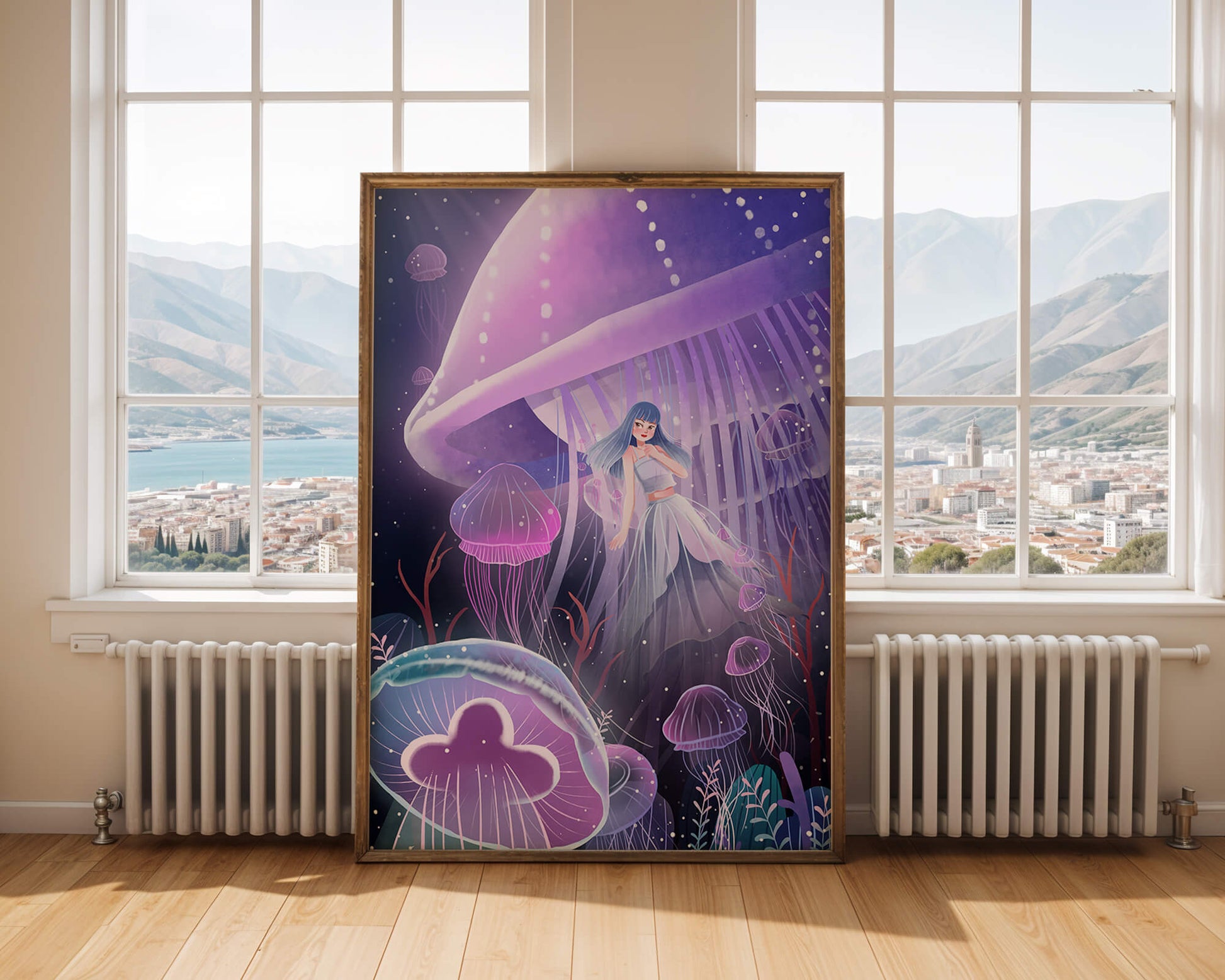 Underwater Fantasy Scene with Jellyfish and Girl