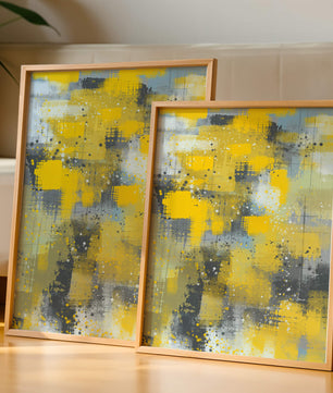 Abstract Yellow and Gray Geometric Art with Textured Patterns - Mi tienda