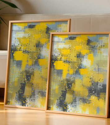 Abstract Yellow and Gray Geometric Art with Textured Patterns