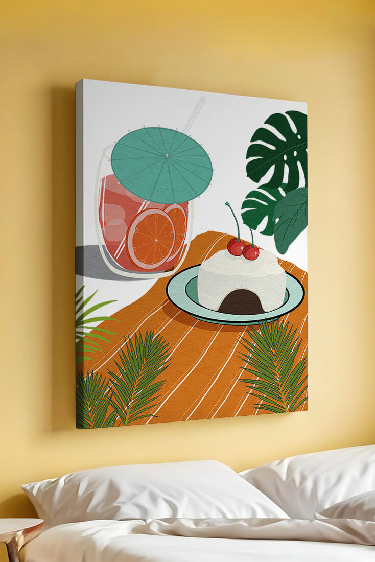 Tropical Dessert with Cherries and Refreshing Drink Under a Parasol