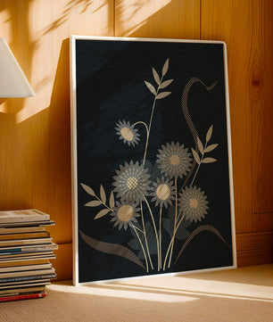 Abstract floral design with intricate patterns on dark background