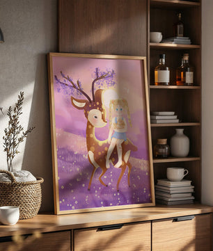 Whimsical Evening in the Enchanted Forest with Girl and Deer - Mi tienda