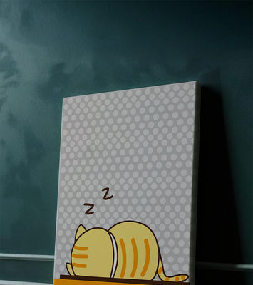 Sleeping cartoon cat with polka dot background