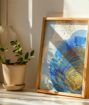 Abstract Watercolor Art with Gold Accents and Circular Pattern Design - Mi tienda
