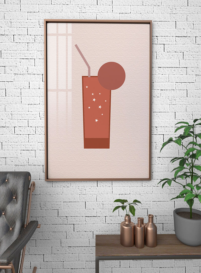 Minimalist Illustration of a Chocolate Drink with Straw and Window Background - Mi tienda