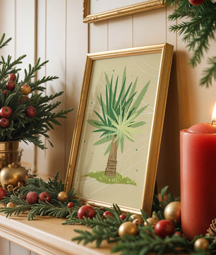 Illustrated tropical yucca plant with a textured background