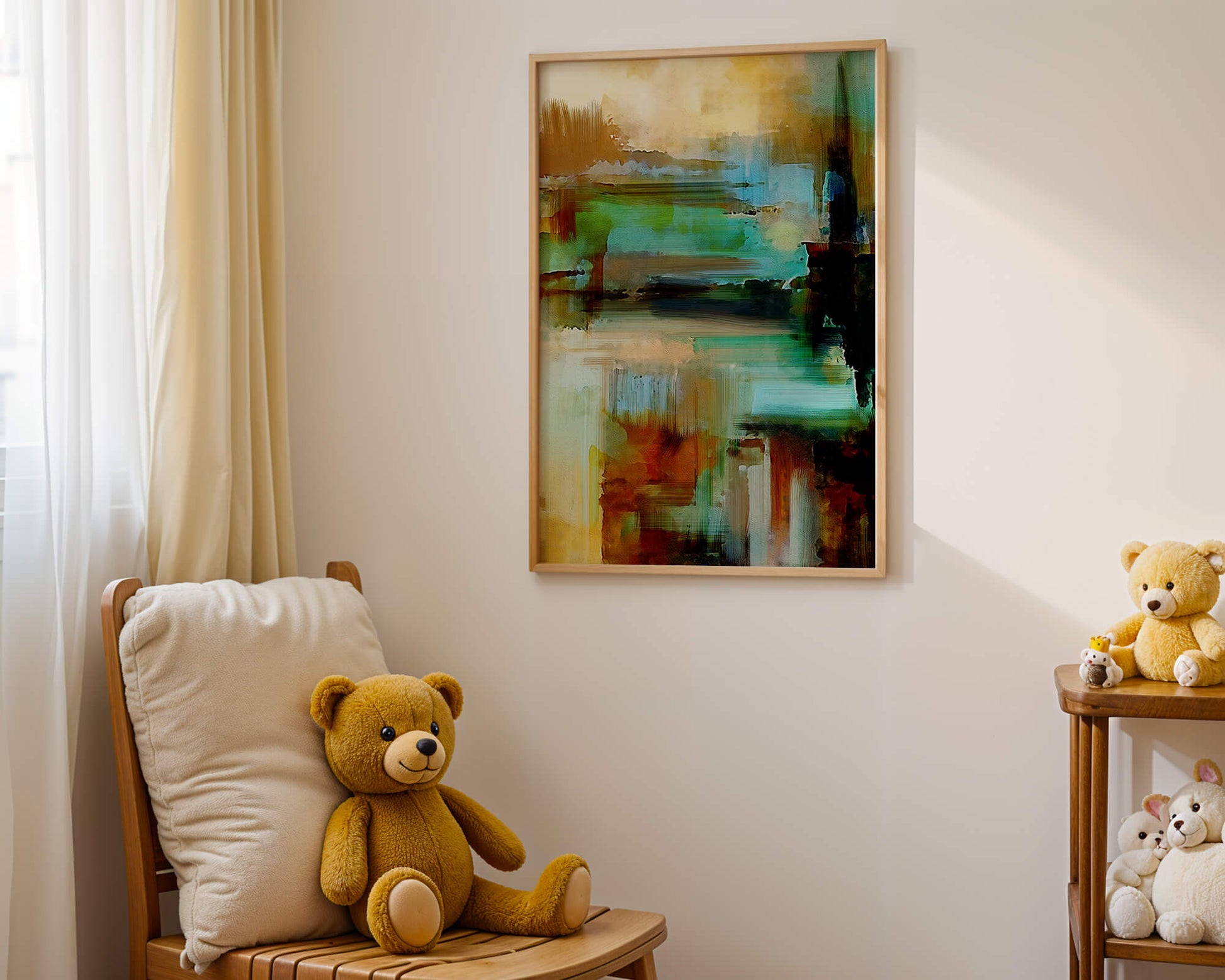 Abstract Expressionist Colorful Landscape with Earthy and Aqua Tones