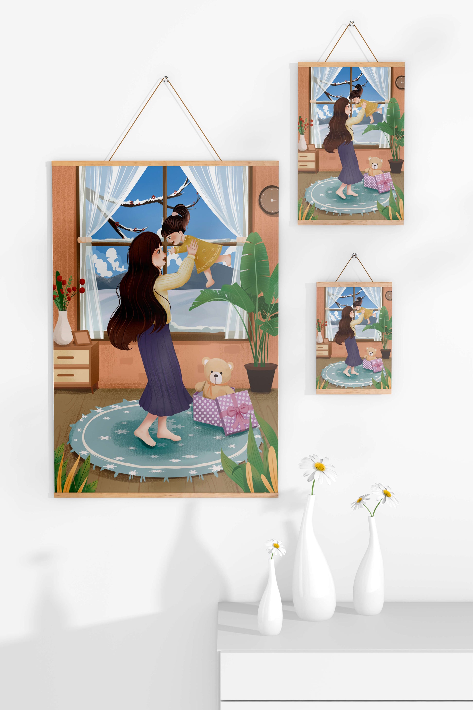 Mother and child bonding in a vibrant living room