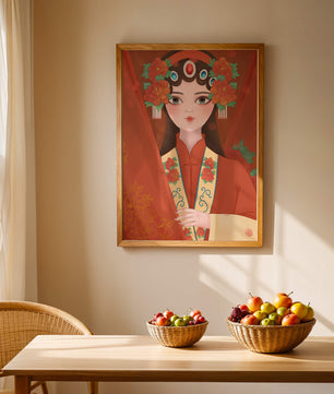 Traditional Asian Portrait with Floral Headdress and Elegant Garments - Mi tienda