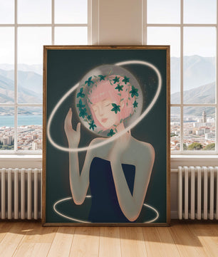 Portrait fantastique onirique avec une silhouette éthérée aux cheveux roses