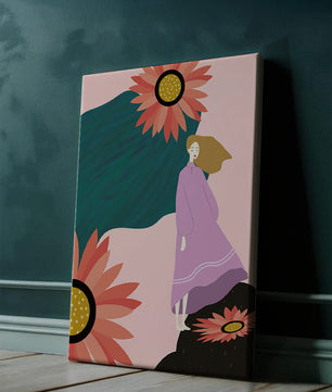 Stylized illustration of woman with vibrant floral elements
