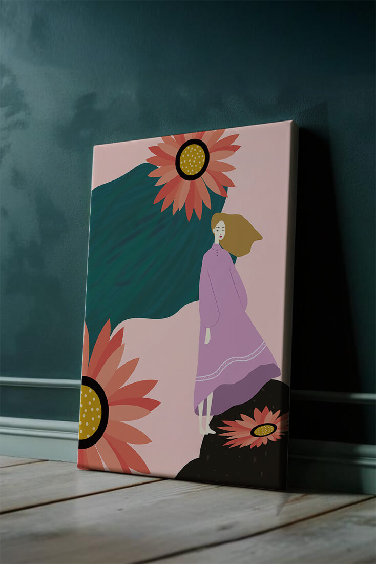 Stylized illustration of woman with vibrant floral elements
