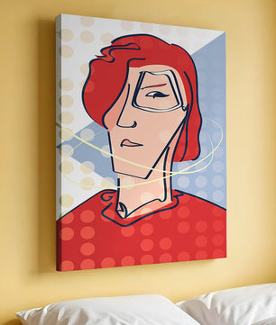 Abstract portrait with red hair and dotted background
