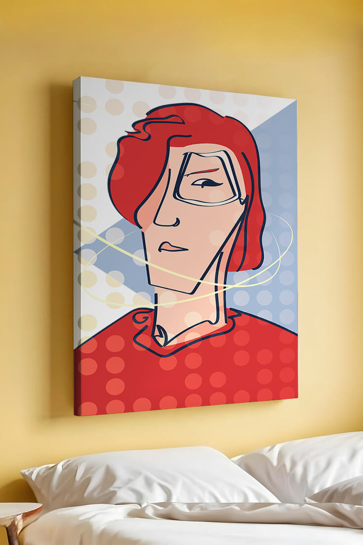 Retrato abstracto con cabello rojo y fondo punteado
