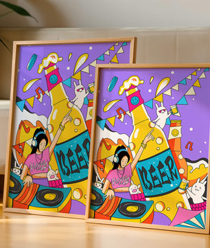 Vibrant Party Scene with DJ and Cartoon Characters