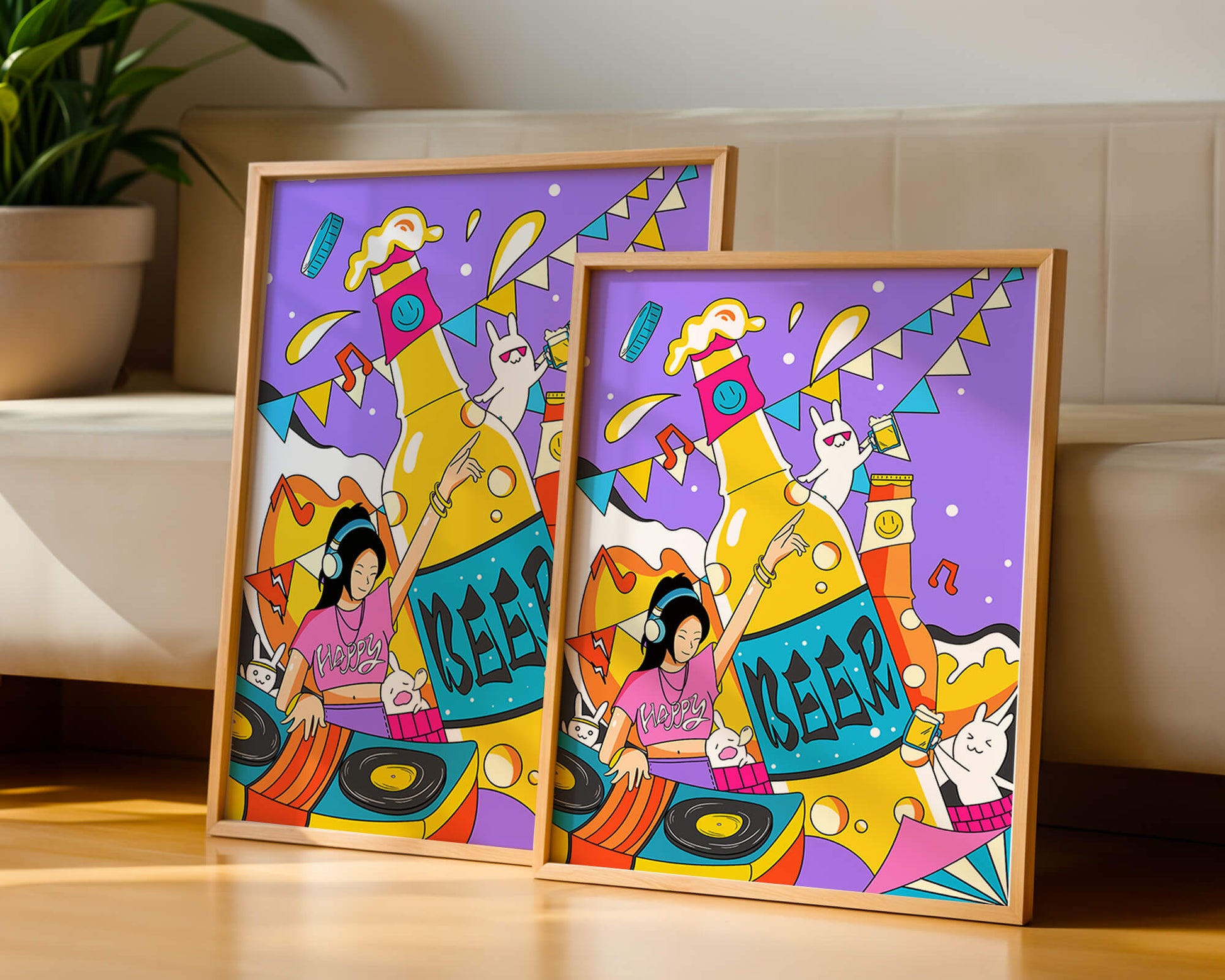 Vibrant Party Scene with DJ and Cartoon Characters
