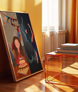 Geburtstagsfeier-Illustration mit Kuchen und Tanzfigur