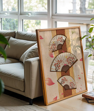 Elegant Japanese Fans with Cherry Blossom Design on Textured Background - Mi tienda