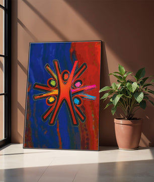 Abstract art with dynamic figures and vibrant colors