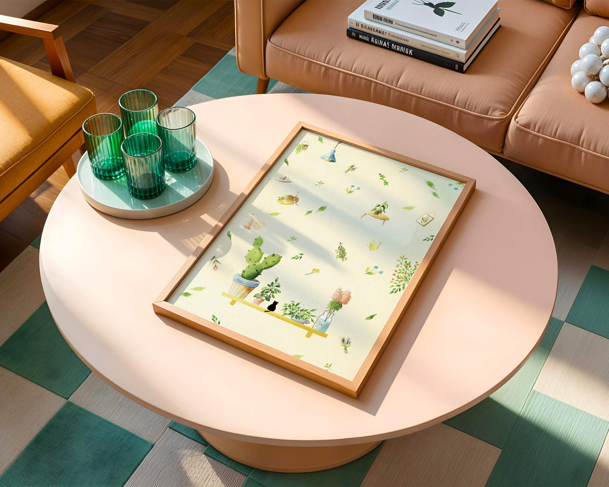 Illustration décorative avec des plantes et des éléments chaleureux